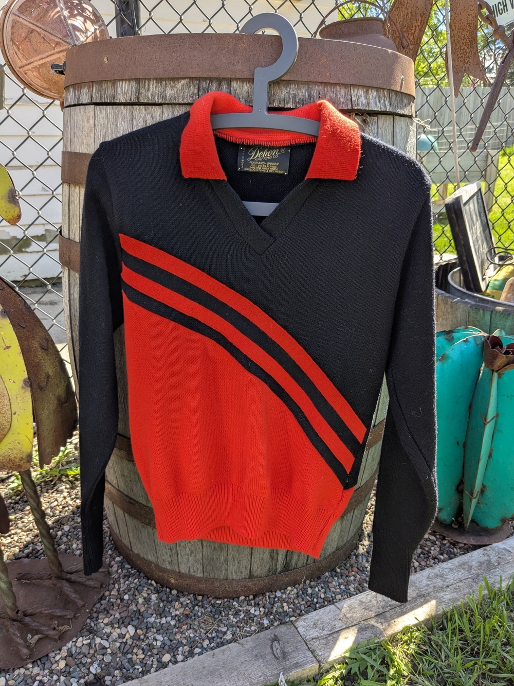 Vintage Black & Orange V-Neck Sweater